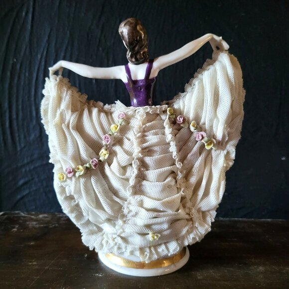 Antique Muller Dresden Lace Figurine Volkstedt Germany Blue MZ Crown Mark *Read - Picture 5 of 14